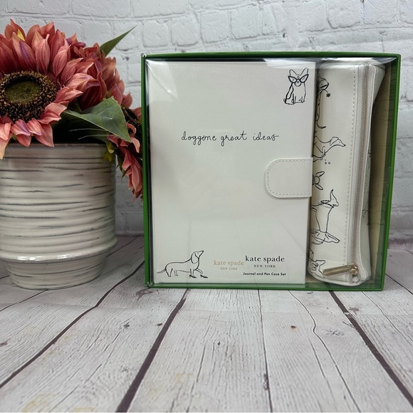 NWT Kate Spade dog party journal & pen case set dachshund frenchie - Picture 1 of 6